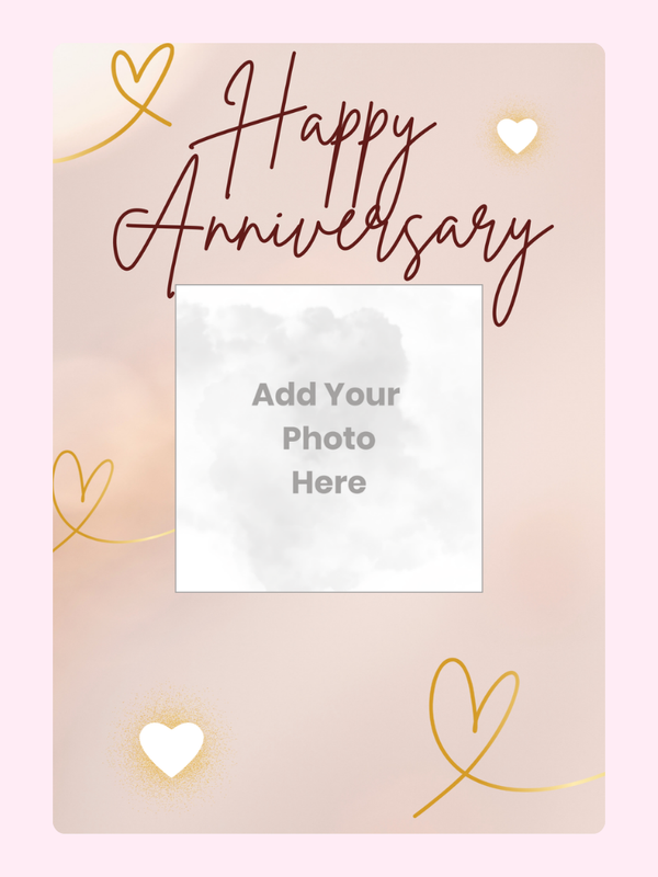 Gold Hearts Photo Upload Anniversary Cake Card letterbox cake card with freshly baked cake slices