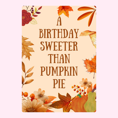 Autumn pumpkin birthday design.