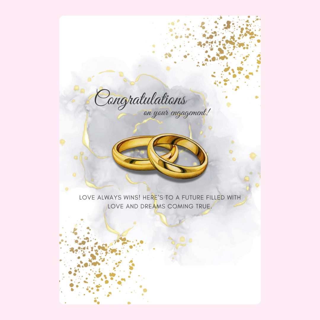 Engagement card with rings - congratulations message