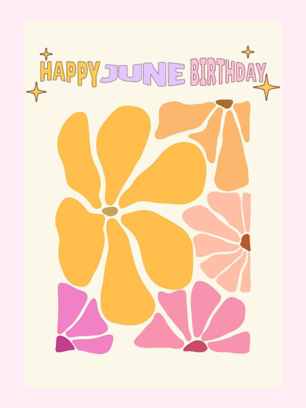 Happy June Birthday Cake Card