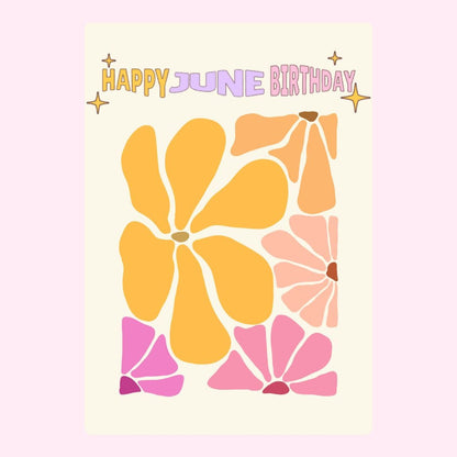 Birthday card with flowers and text.