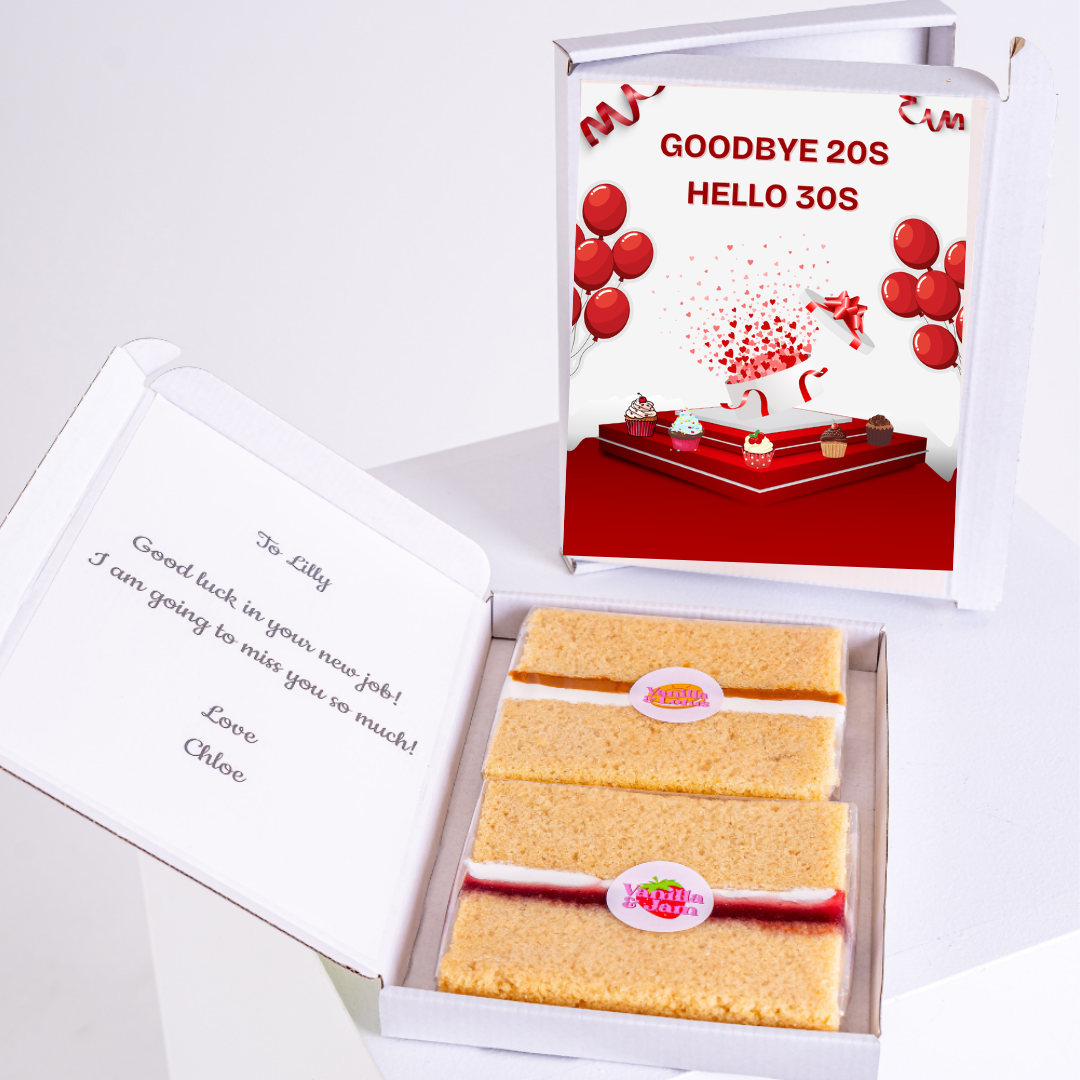 Goodbye 20s, Hello 30s cake gift for Lilly, from Chloe.