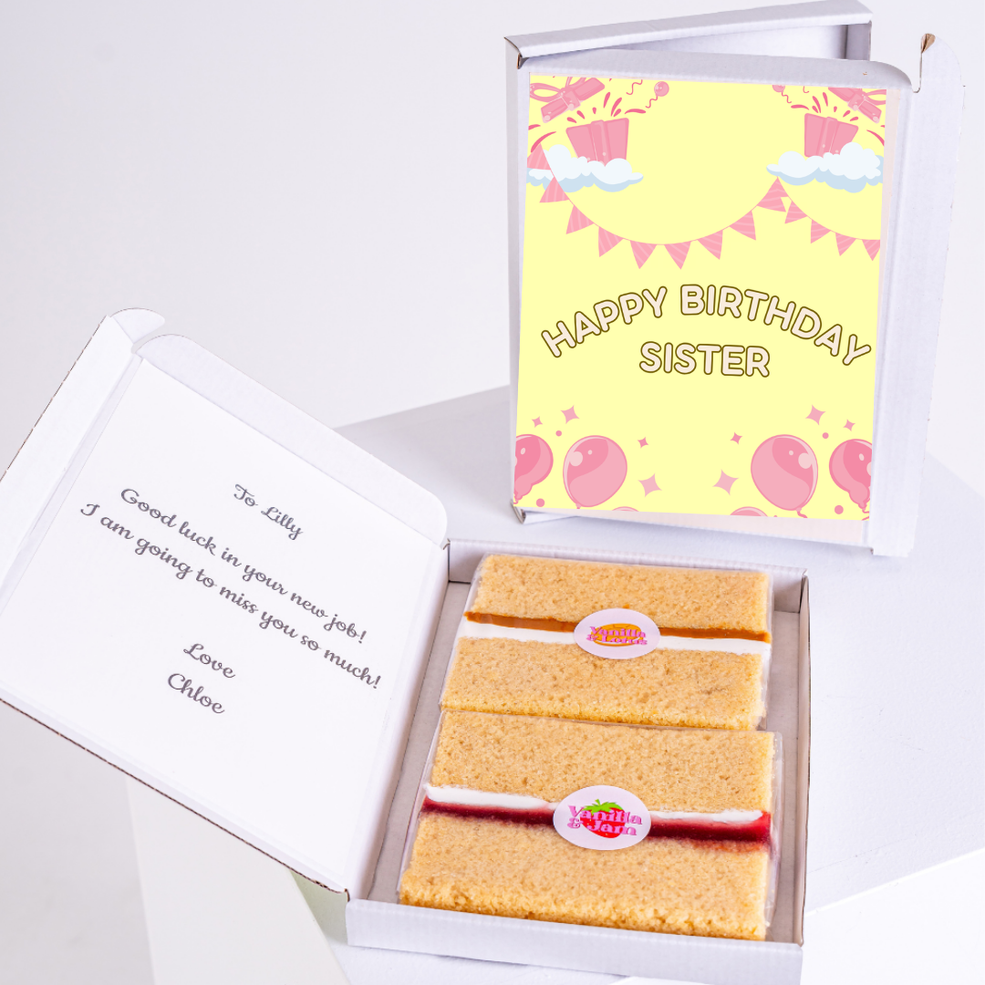 Birthday cake and card for sister, with message from Chloe