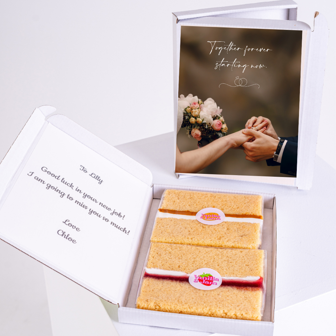 Gift box for Lilly, with cake and Together forever card.