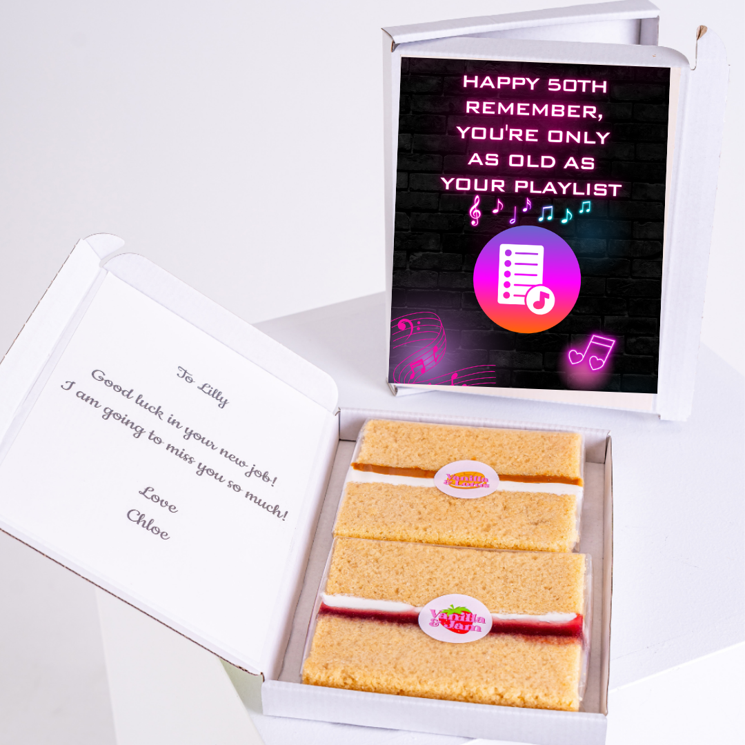 50th birthday gift with cake and playlist theme