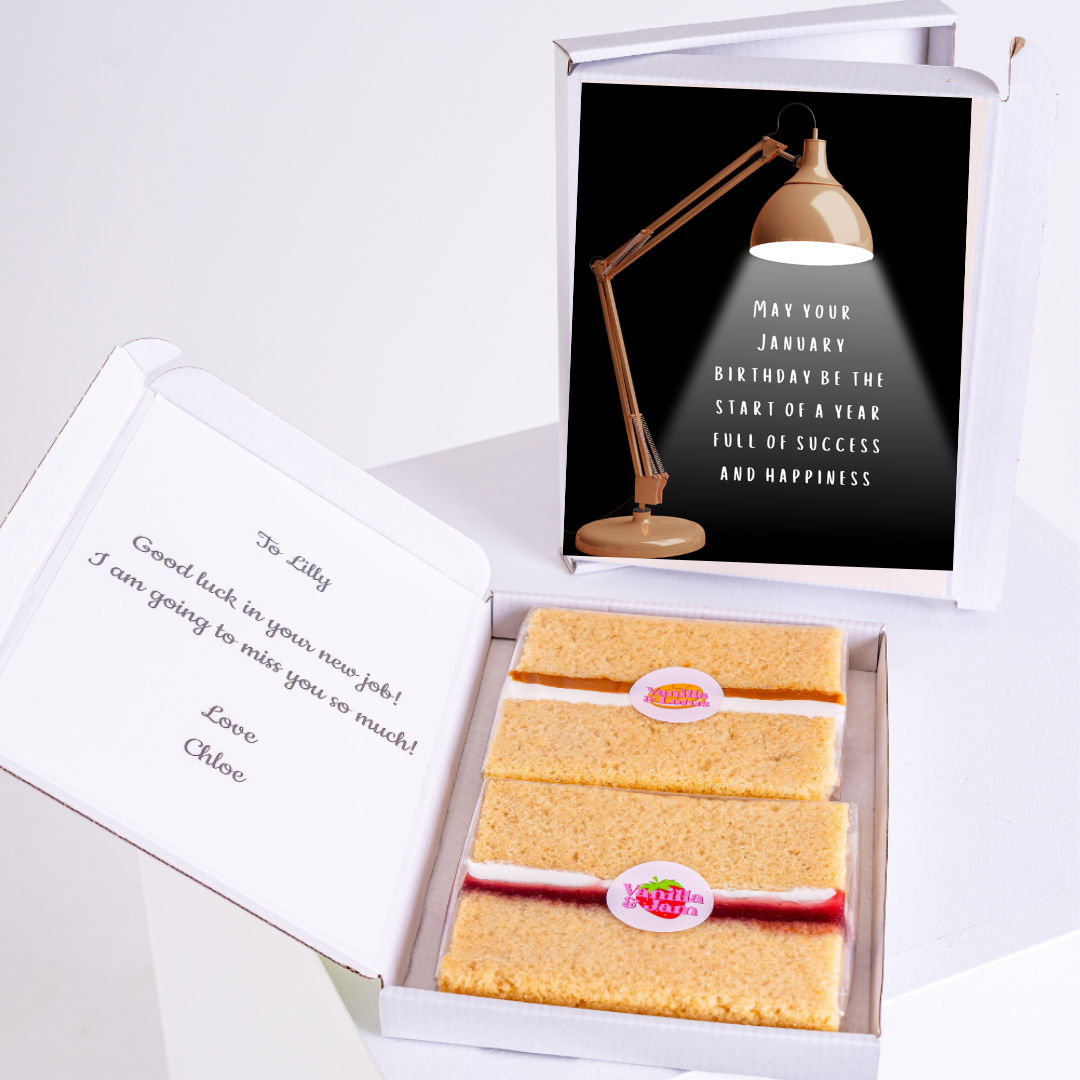 Cake gift box with birthday message & note to Lilly