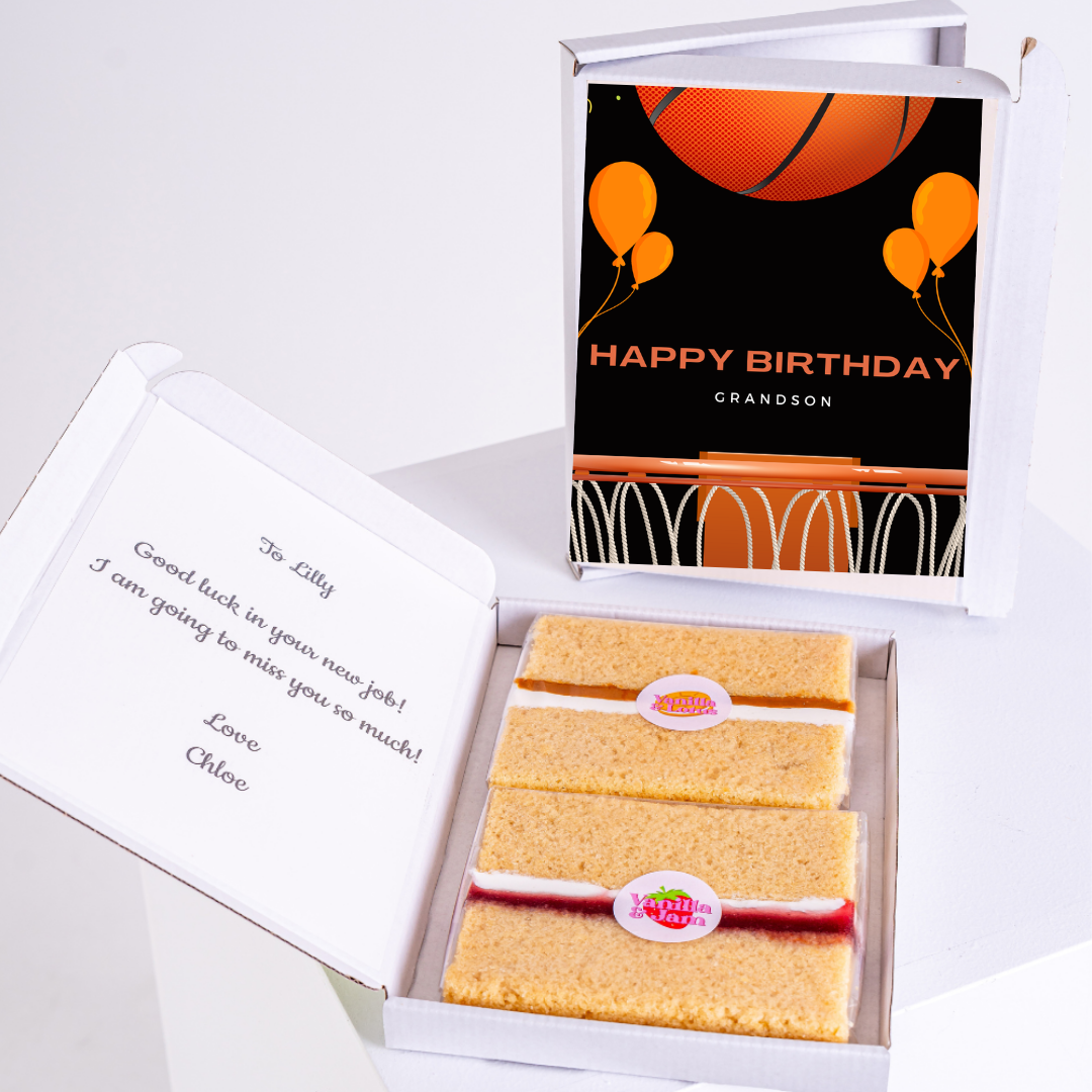Birthday cake gift box with basketball theme for grandson.