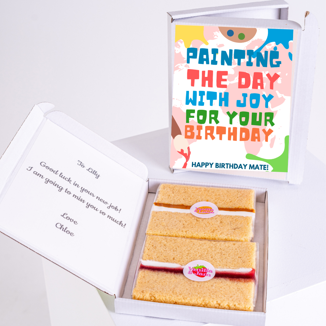 Birthday cake gift box with Painting the Day message.