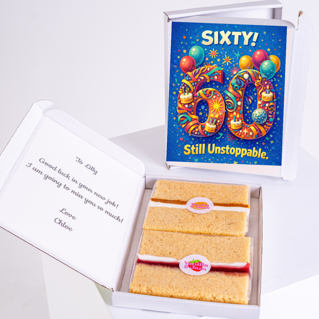 60th birthday cake card with sponge slices in gift box