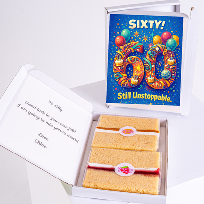 60th birthday cake card with sponge slices in gift box