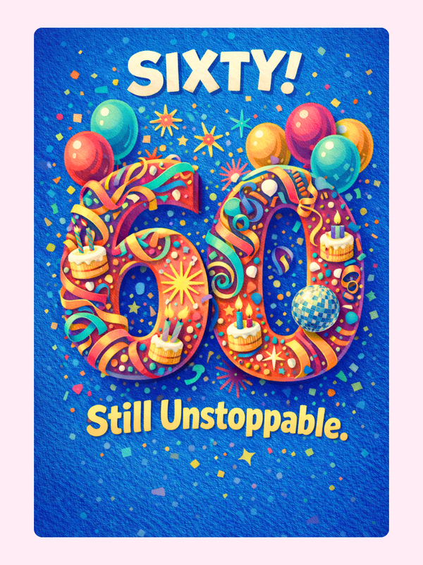 colorful 60th birthday card with balloons and number 60 design