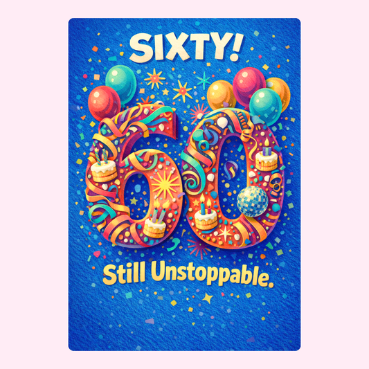 colorful 60th birthday card with balloons and number 60 design