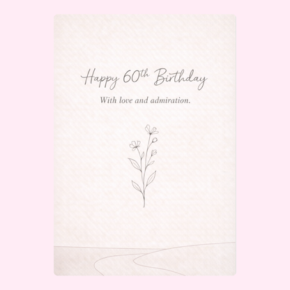 elegant 60th birthday card with floral illustration and message