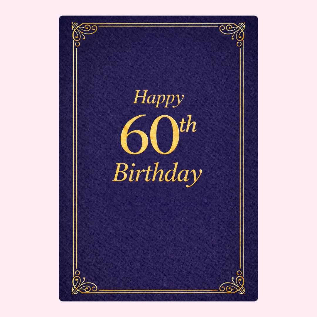 navy and gold 60th birthday card elegant design