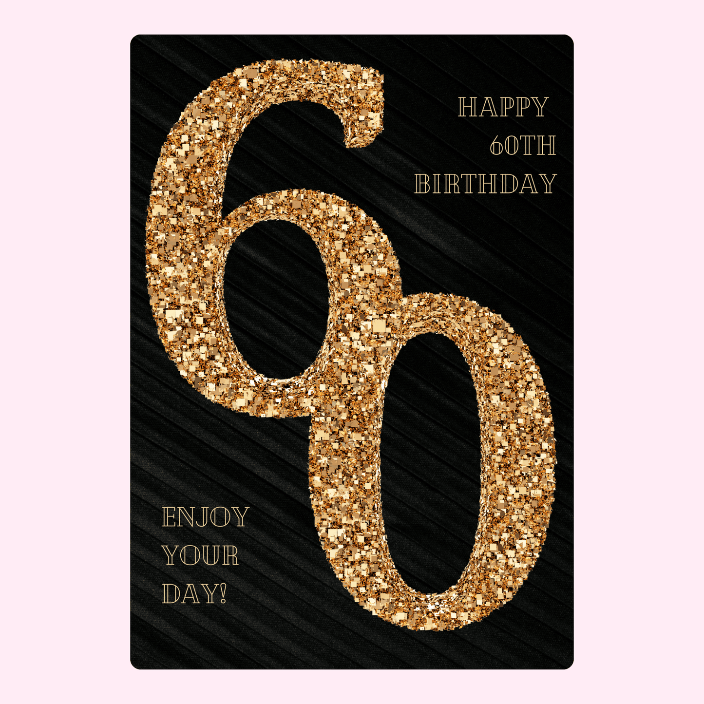 black and gold 60th birthday card with glitter design