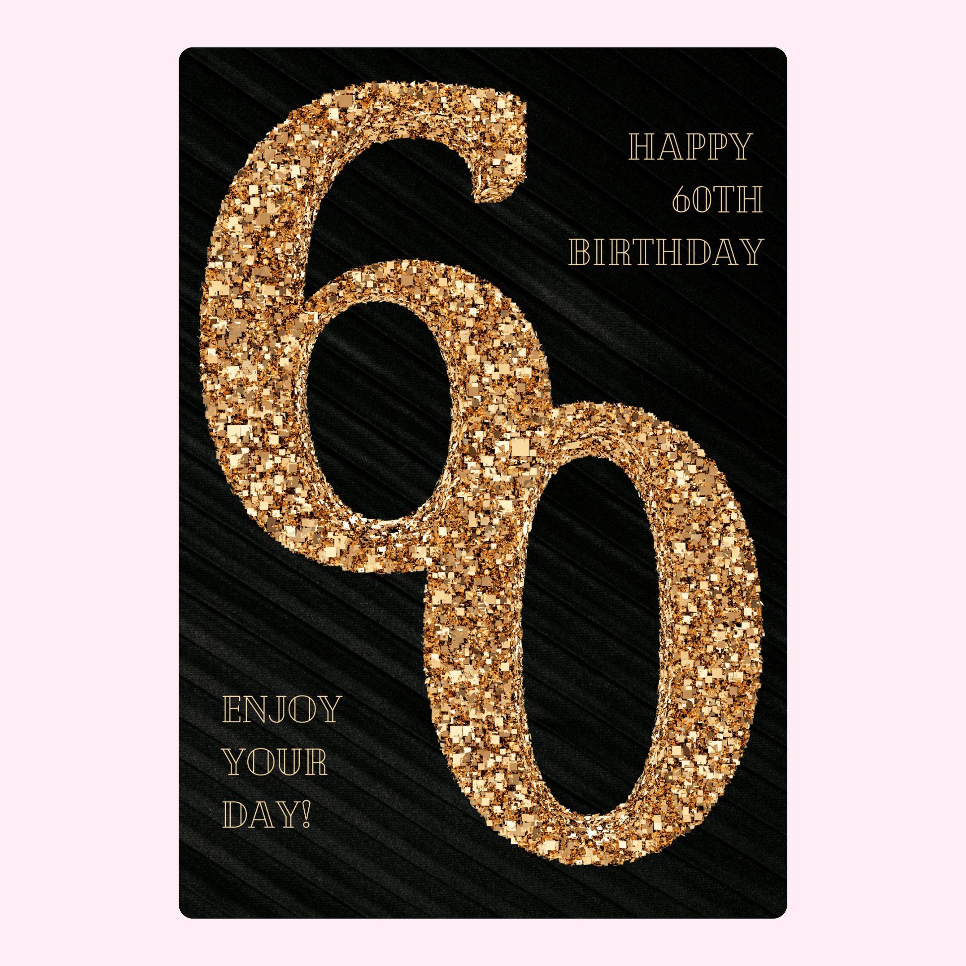 black and gold 60th birthday card with glitter design
