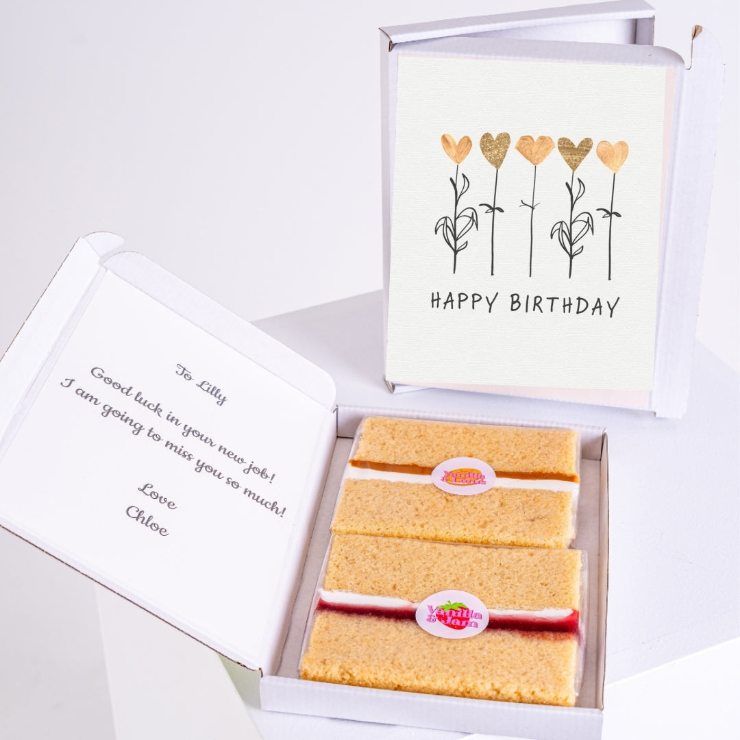 Vanilla cake gift with simple heart flower theme