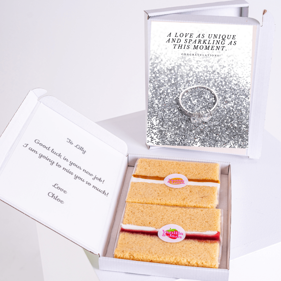 Congratulations gift box with ring card and cake for Lilly.