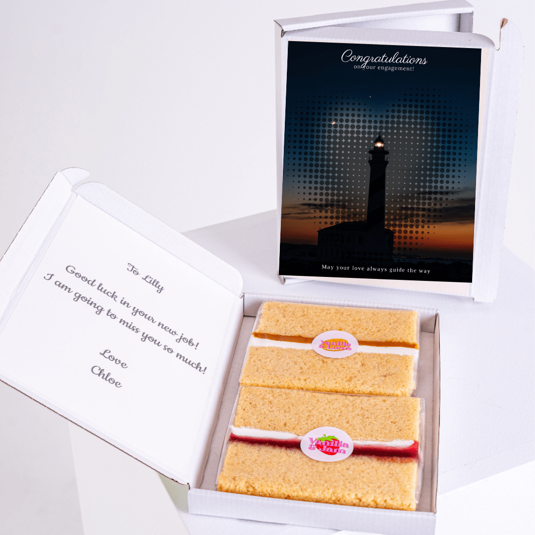 Congratulations gift box with cake and card for Lilly.