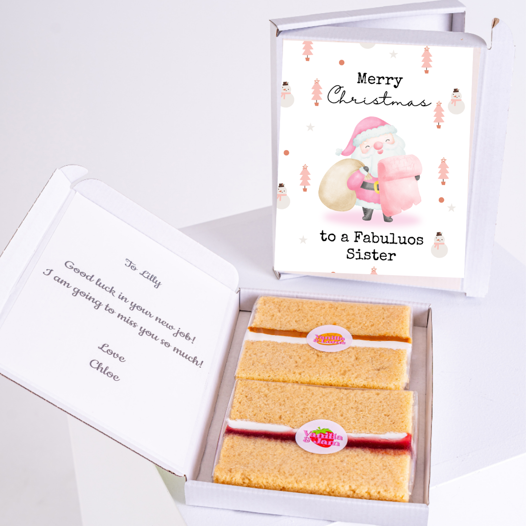 Christmas gift box with cake and card to a fabulous sister.