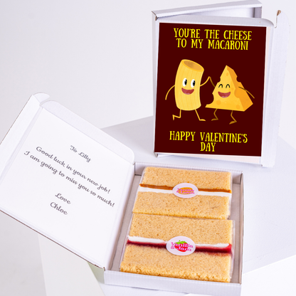 Valentine's Day gift box for Lilly with cheese to my macaroni card