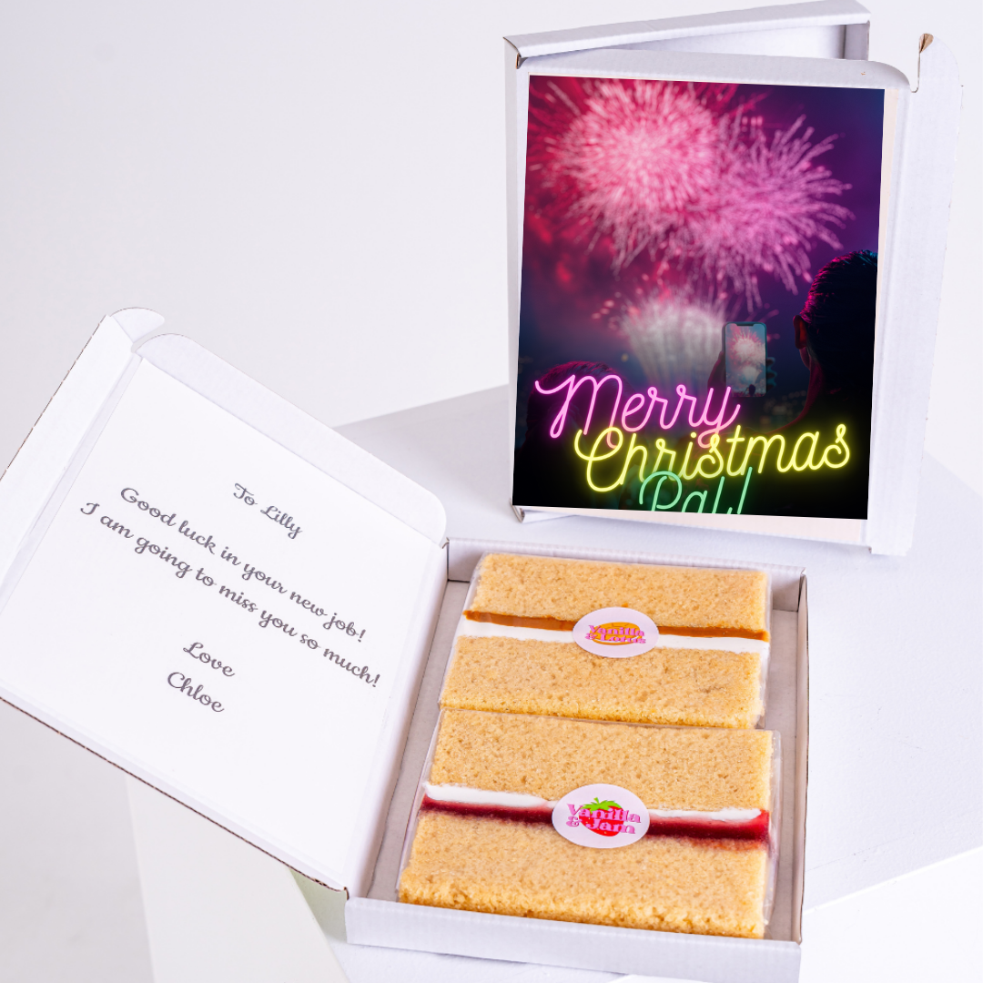 Christmas cake gift box for Lilly with fireworks