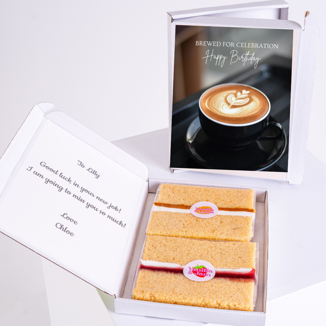 Gift box with cake, coffee & birthday card