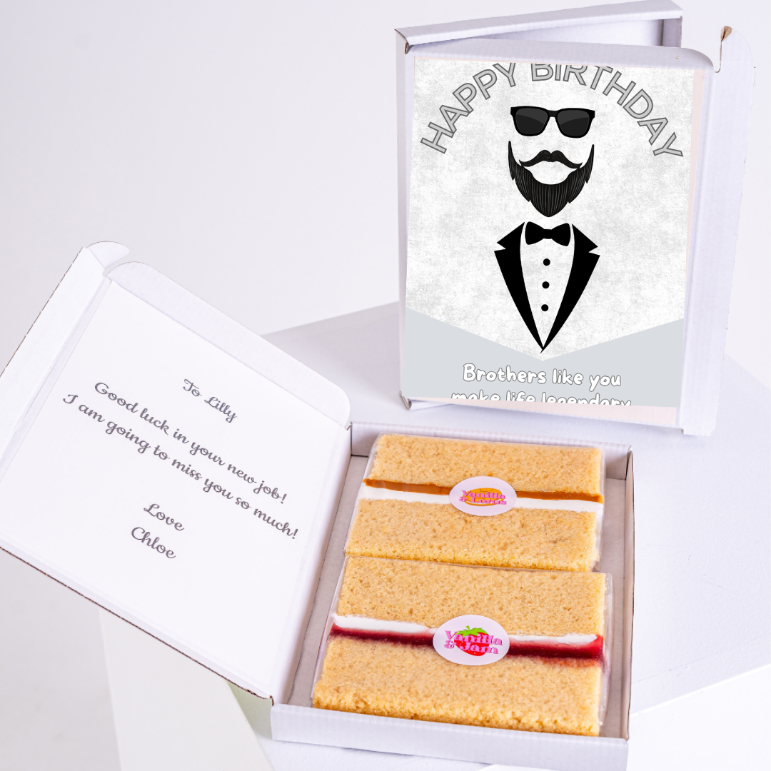 Birthday cake gift box with Happy Birthday card and message for Lilly.