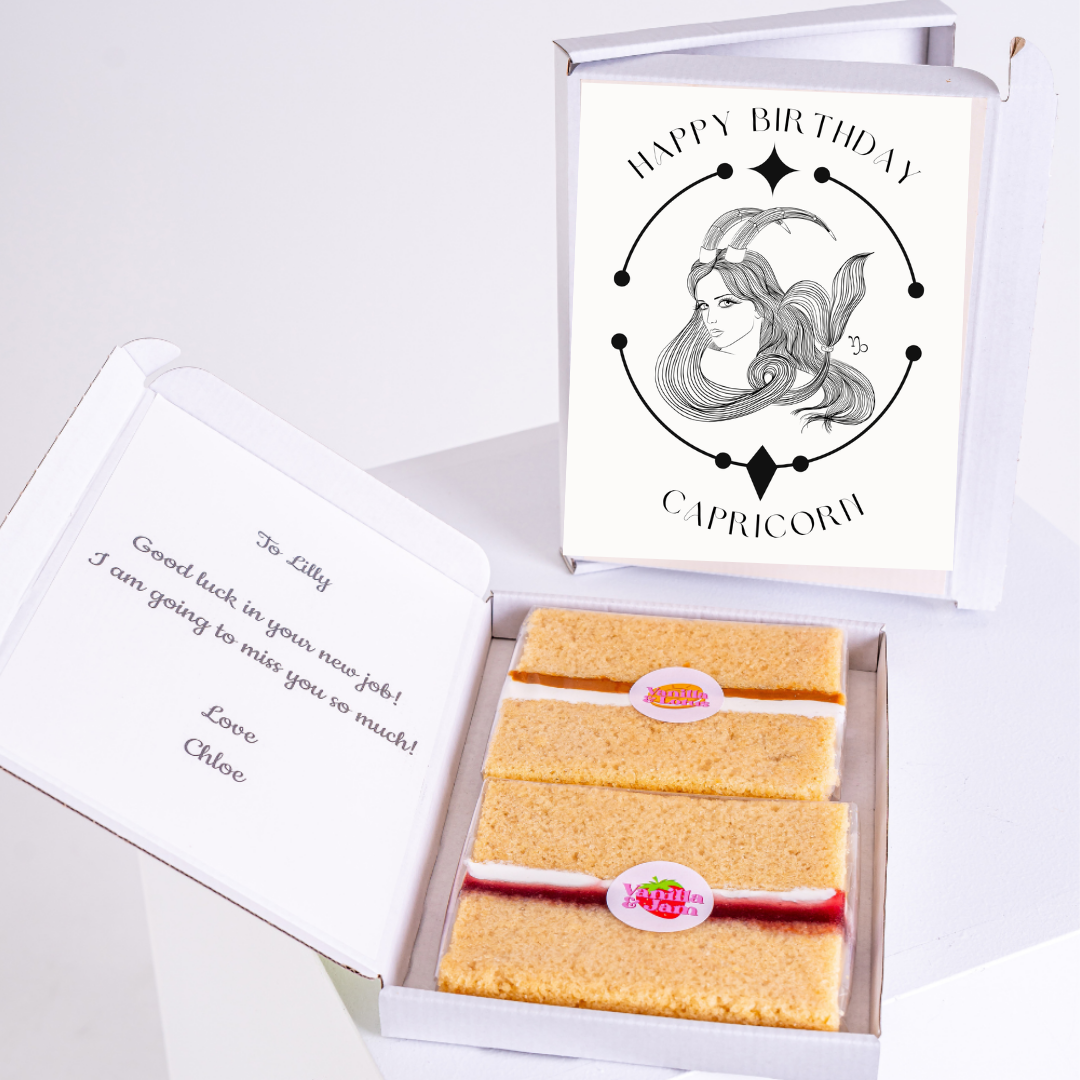 Capricorn birthday card & cake gift box for Lilly