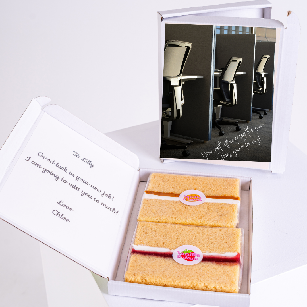 Goodbye cake gift for Lilly with office photo and message