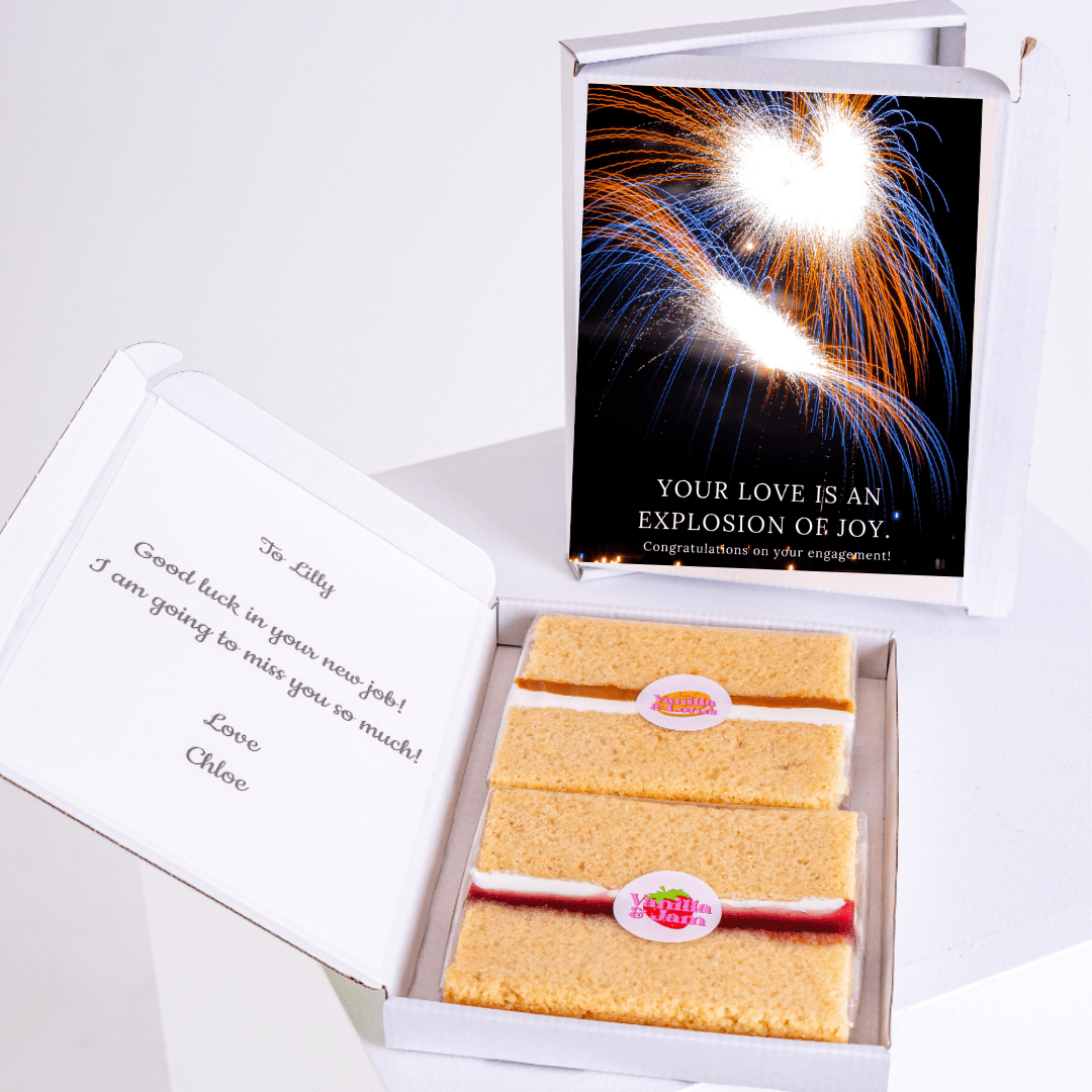 Engagement cake with Explosion of Joy card, gift from Chloe to Lilly.