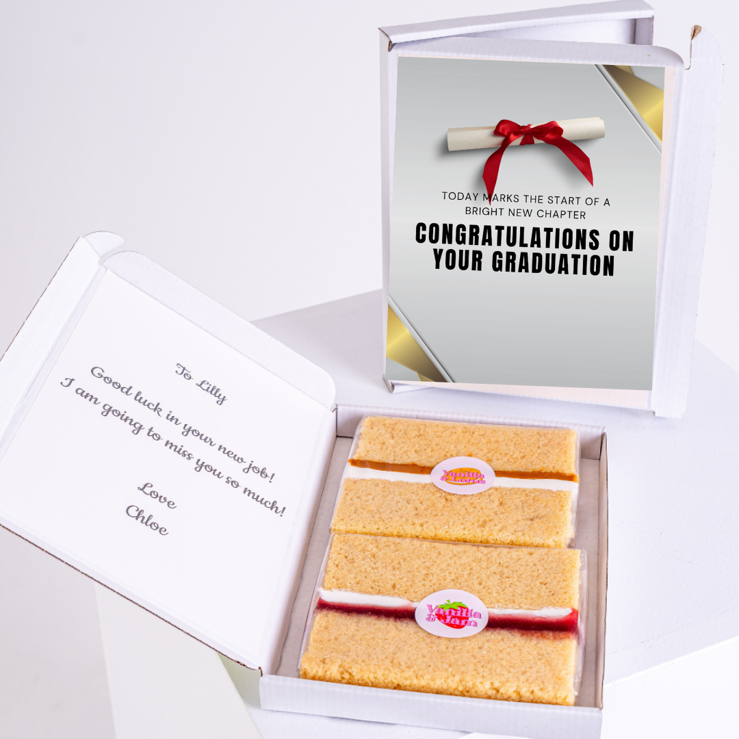 Graduation cake gift for Lilly, Congratulations card inside.