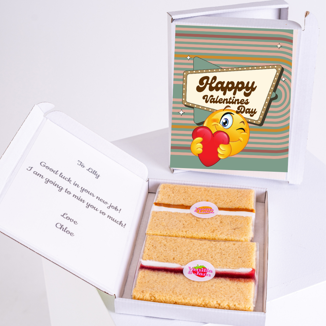Valentine's Day cake gift box for Lilly, with message.