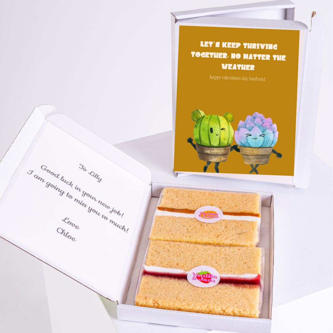 Farewell gift box for Lilly with cake and card.