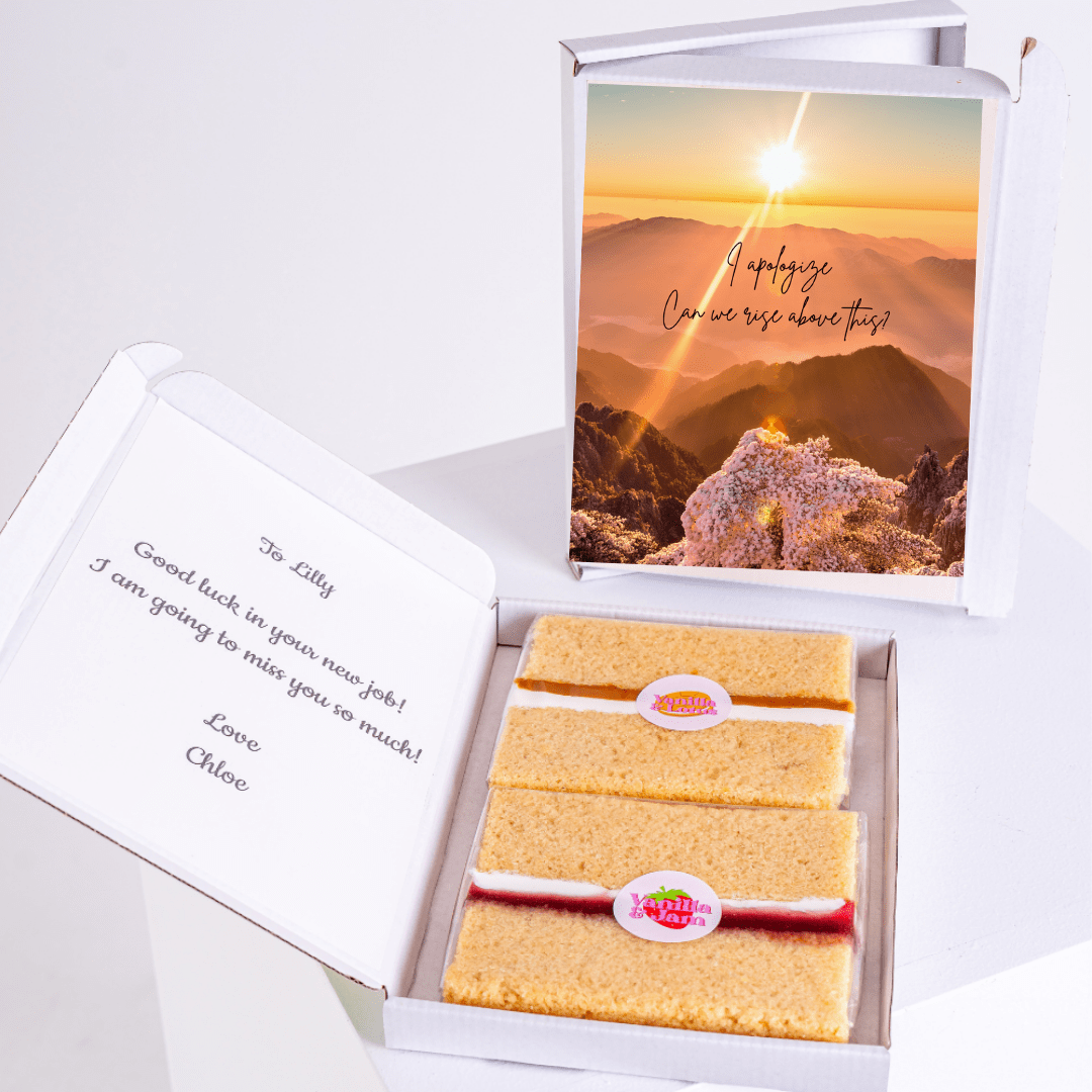 Farewell cake gift for Lilly with mountain art, from Chloe.