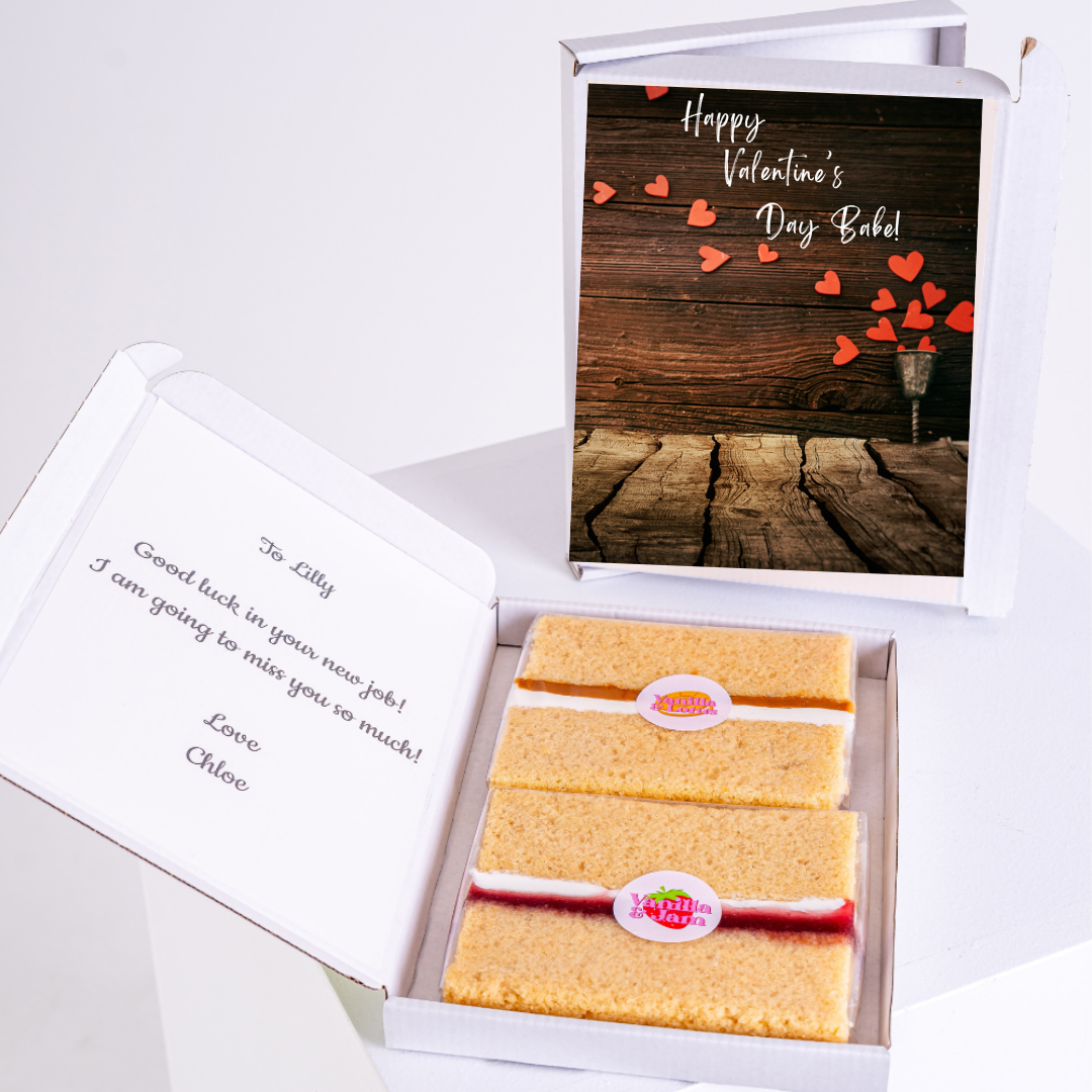 Valentine's Day gift box for Lilly with cake and card.
