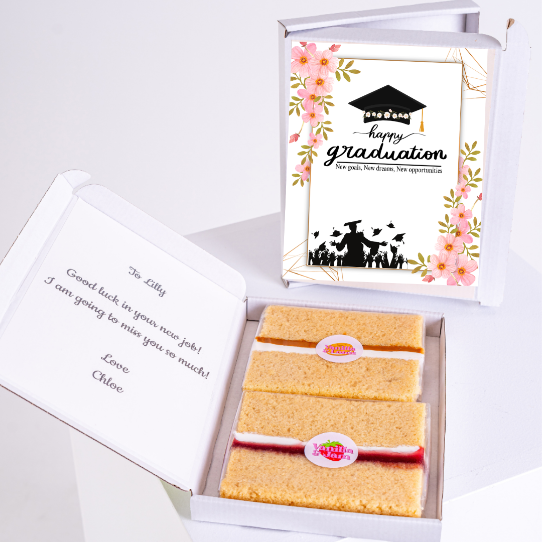 Graduation cake gift box with message for Lilly