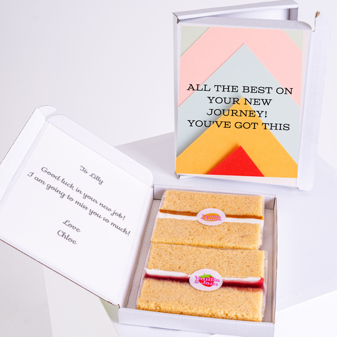 Cake gift box with Good luck message for Lilly
