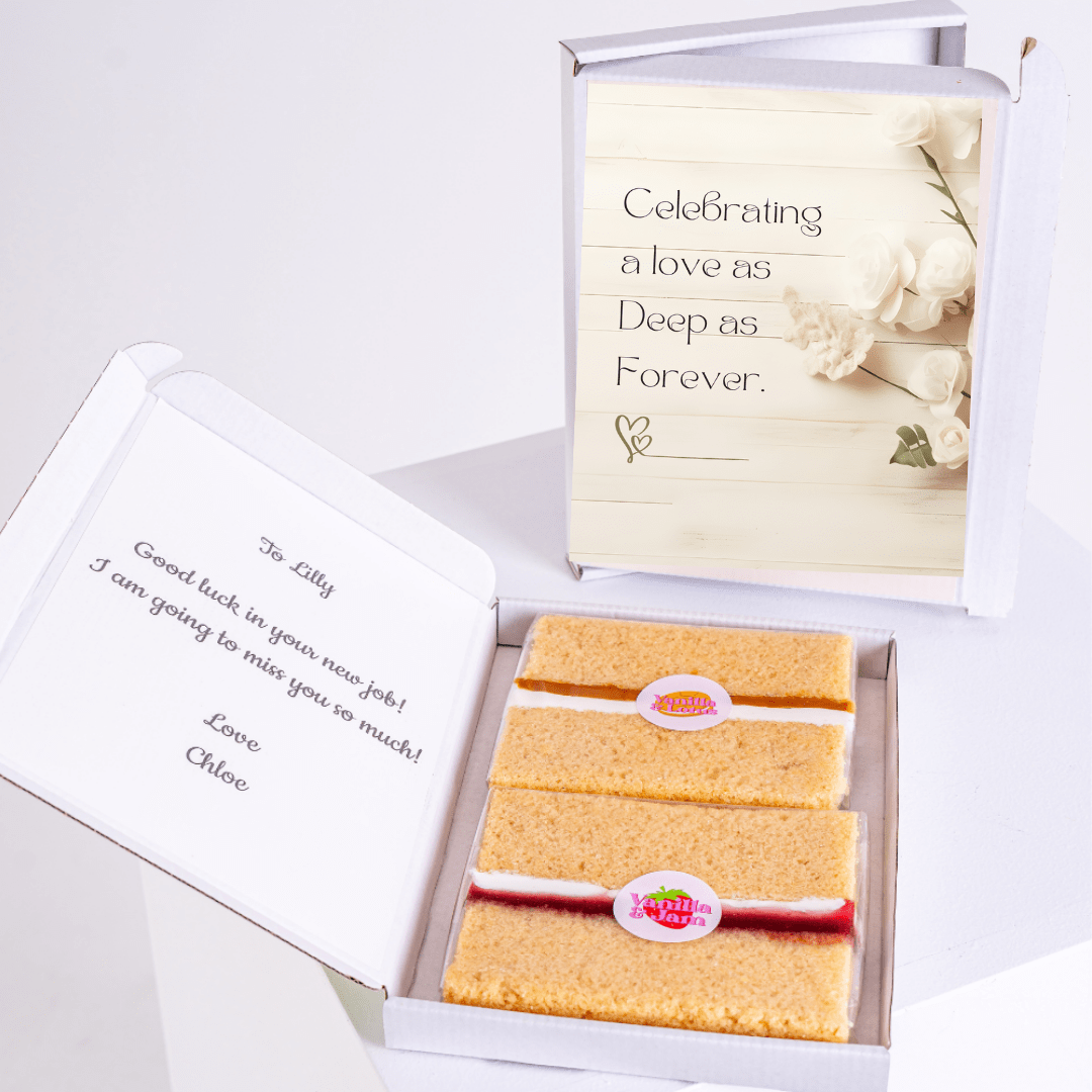Cake gift box with Celebrating a love as deep as forever message and Good...