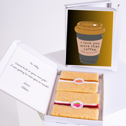 Gift box with coffee card and cake for Lilly, farewell message