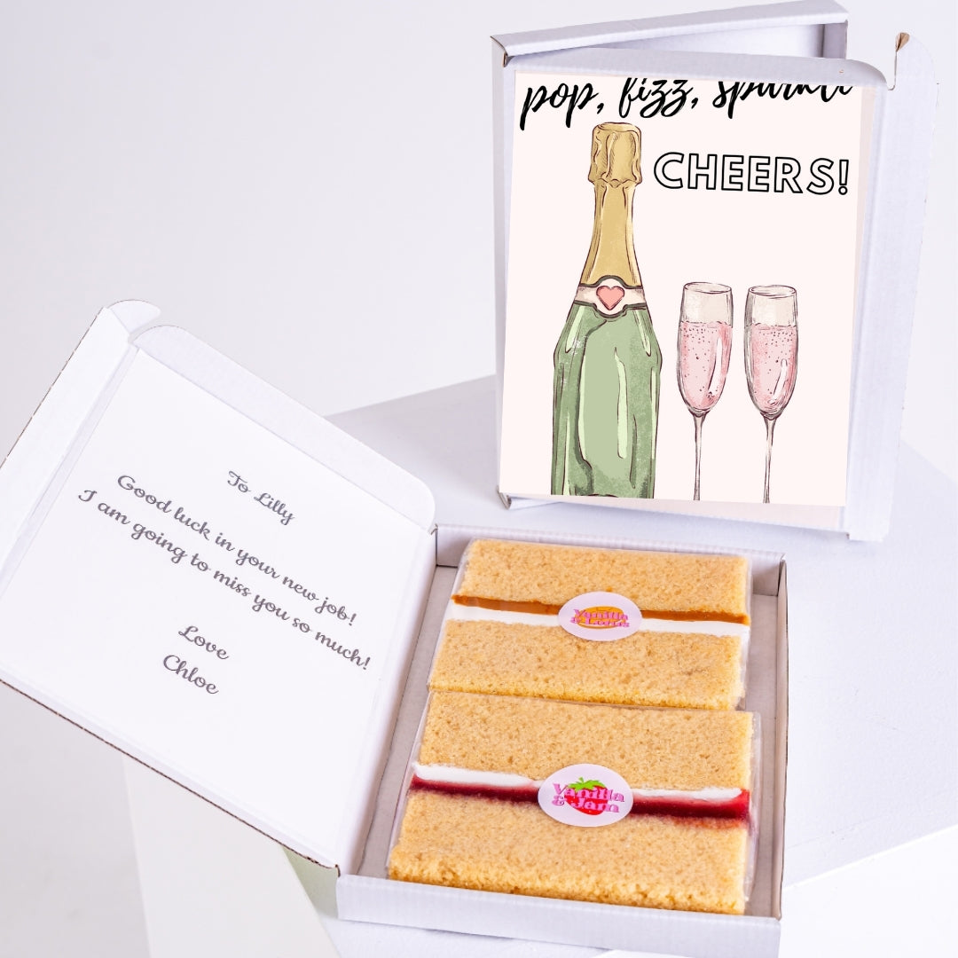 Vanilla cake gift with bubbly celebration theme