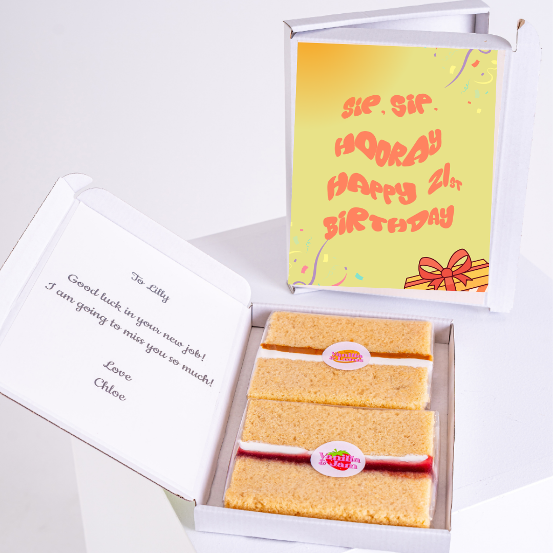 Birthday cake and card for Lilly, celebrating 21st birthday and new job.