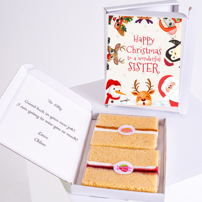 Christmas gift box for sister with cake and card