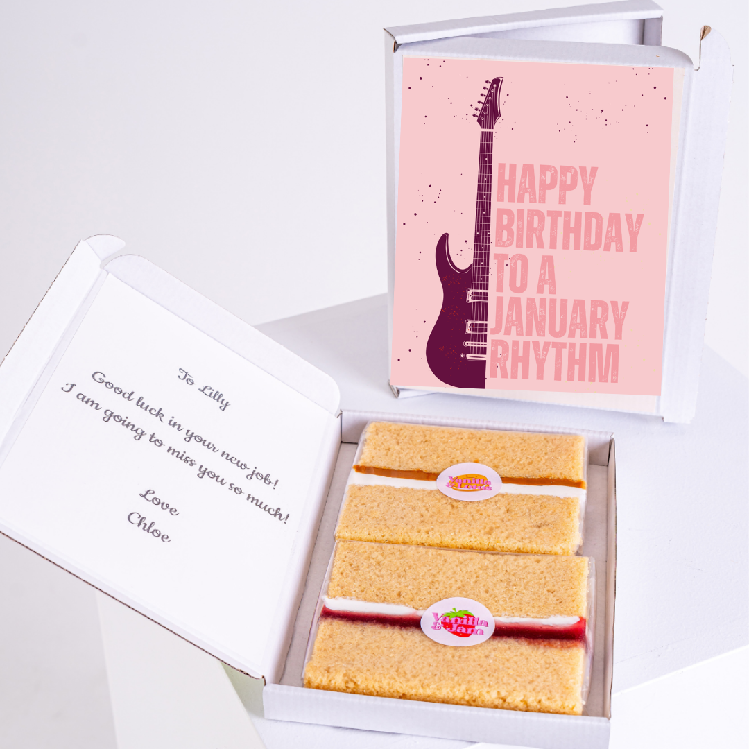 Birthday cake with guitar card & note for Lilly