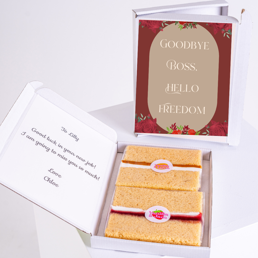Farewell cake gift box for Lilly with goodbye message.