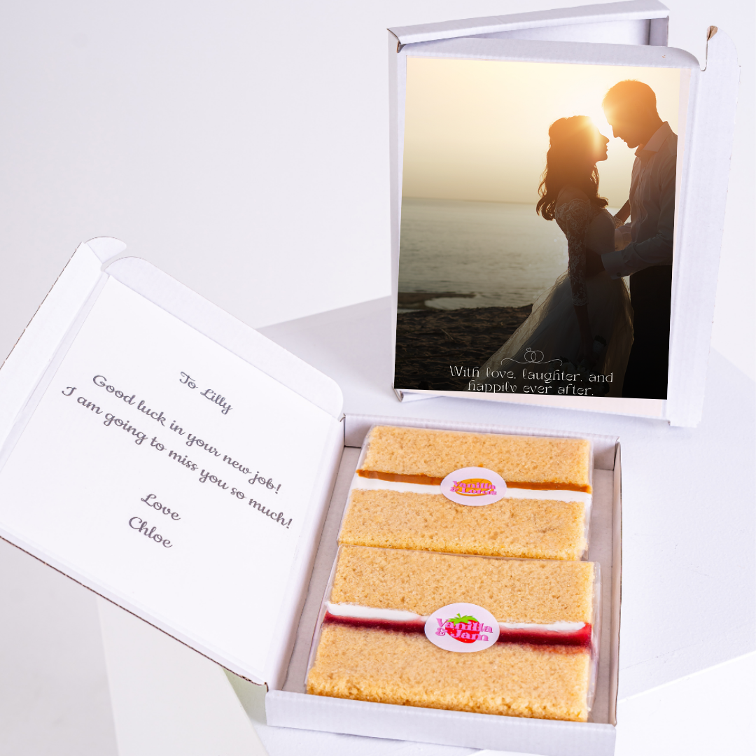 Gift box with cake, photo, and well wishes for Lilly.