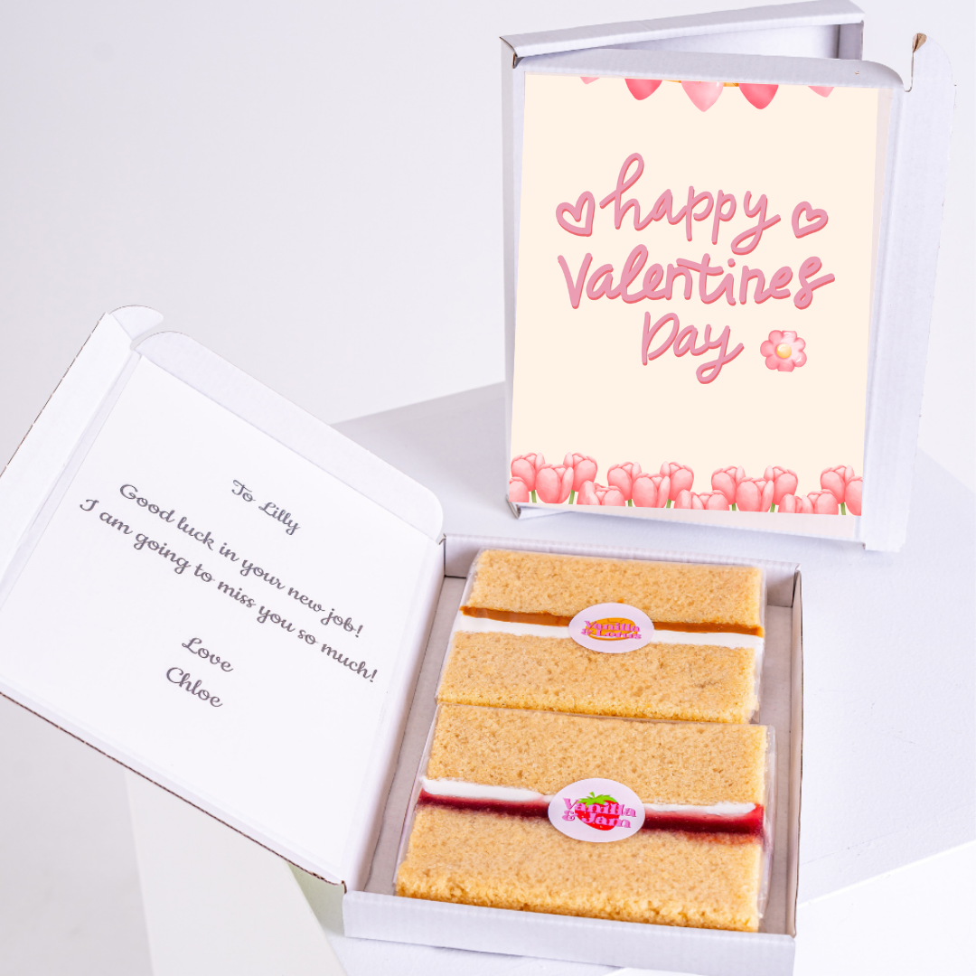 Valentines Day gift box for Lilly with cake, card and message