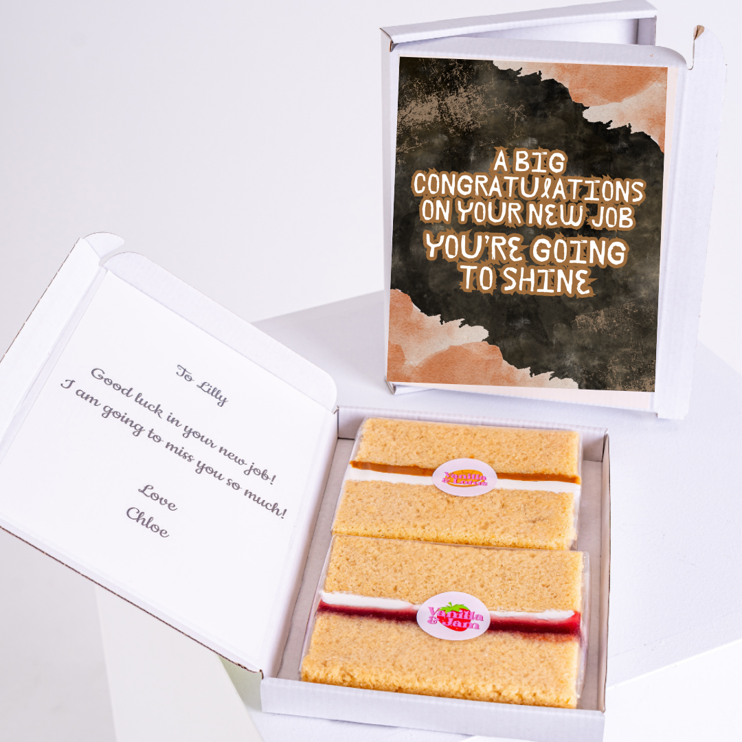 Congratulations cake gift box for Lilly's new job.