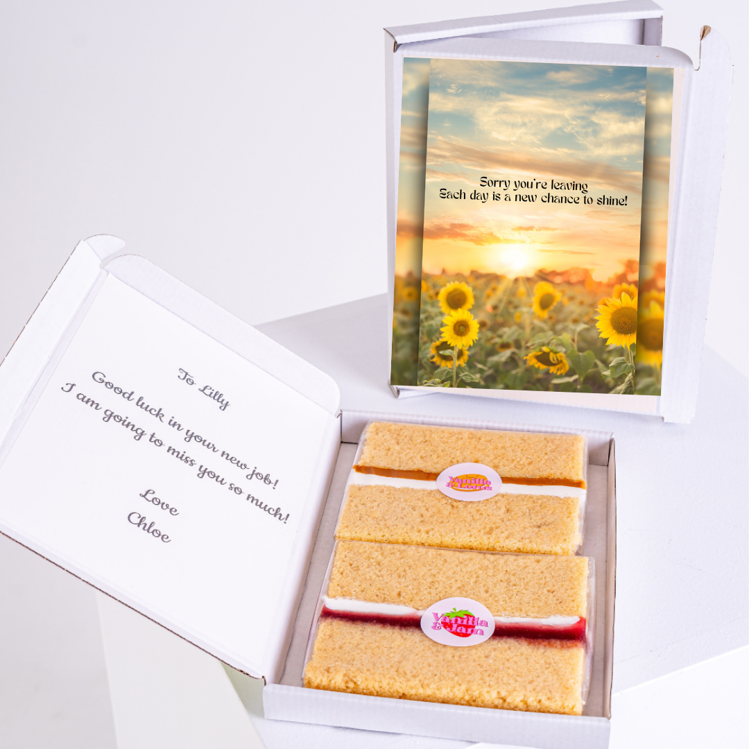 Cake gift box with Good luck card for Lilly.