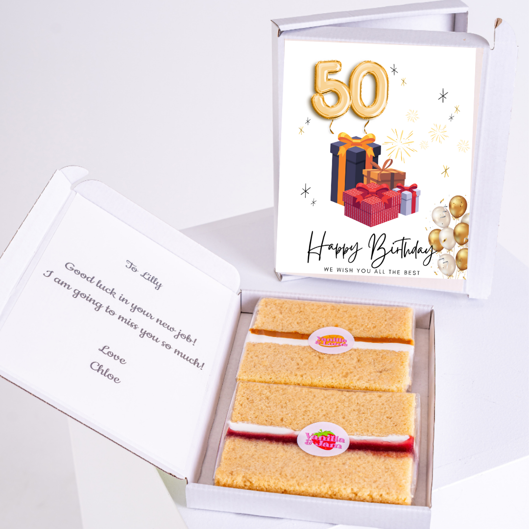 Birthday cake gift box with 50 card, Happy Birthday